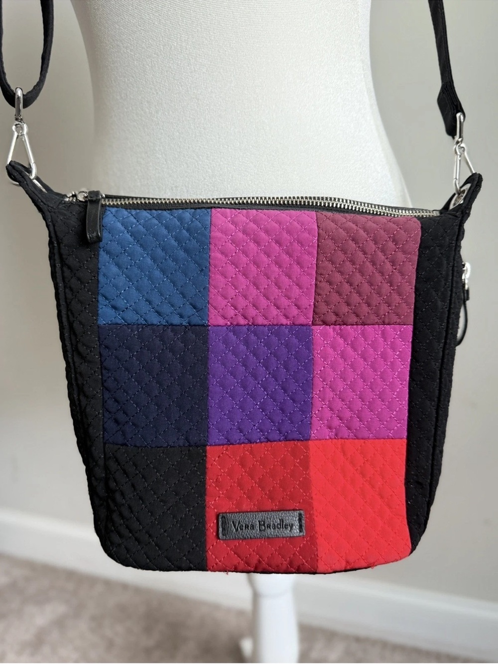 Vera Bradley Carson Mini Hobo Shoulder/Crossbody Patchwork Pink/Black Bag